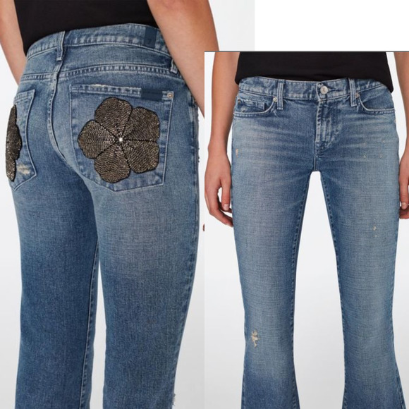 7 For All Mankind Maribel Original Bootcut Beaded floral Size 28 NWT $278 - Picture 2 of 10